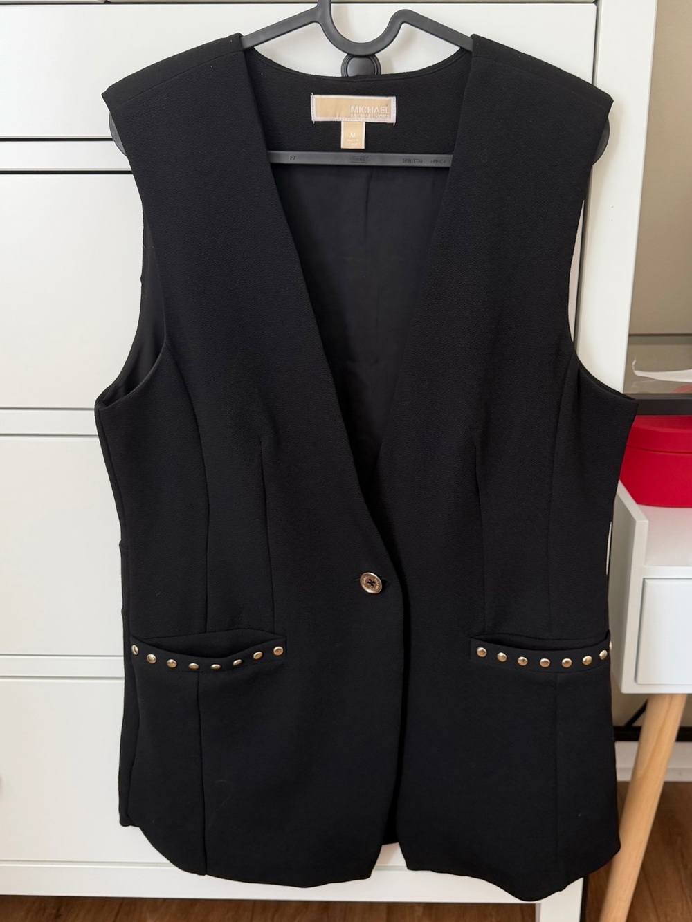 MICHAEL Michael Kors Black Studded Pocket Sleeveless Vest Blazer Size M